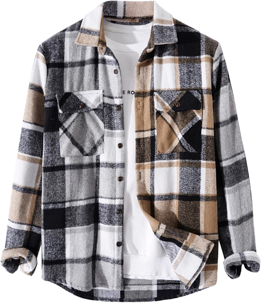 ZAFUL Unisex Plaid Flannel Shirt Jacket Button Down Long Sleeve Pocket Coat Outwear