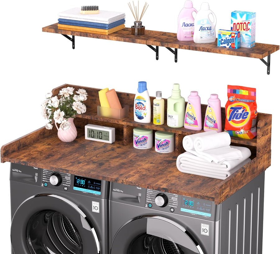 Washer Dryer Countertop with Storage and Wall Shelf (Rustic Brown)