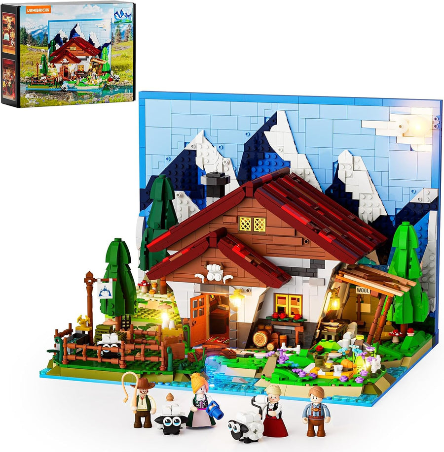 Lumibricks Farm Shepherd's-Cottage Lighting Building-Bricks-Set - Farm Life Sheep Stone House Collection LED Light Cottage Model Display Set 2265 Pcs for Adults