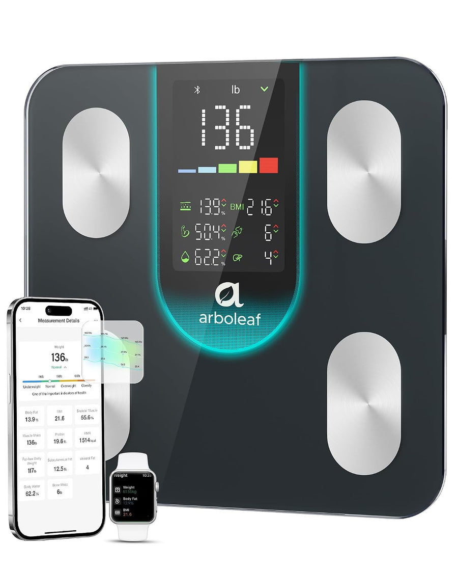 Arboleaf Smart Scale for Body Weight and Fat, 14 Metrics in App, Black