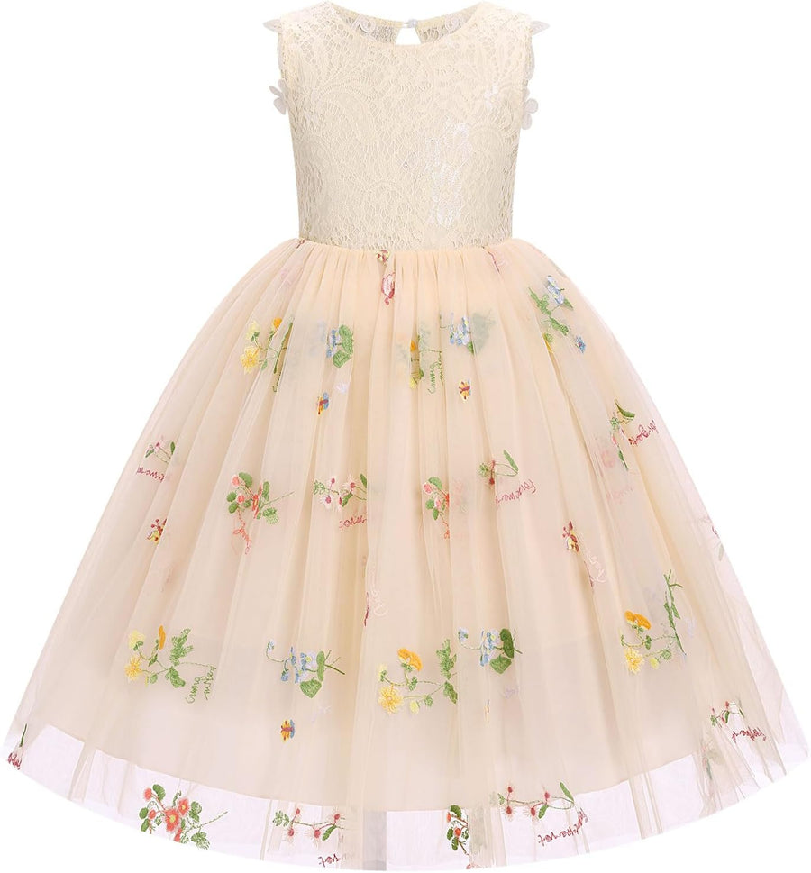 Flower Girl Dress Sleeveless Floral Tulle Dress