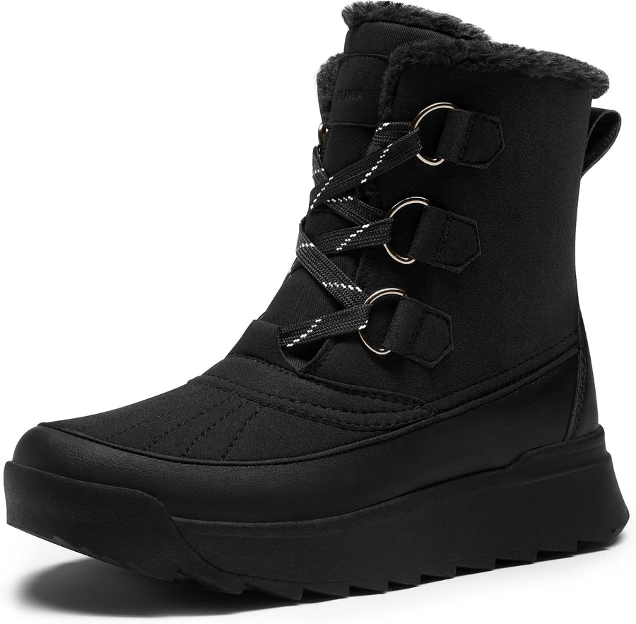 Vilanva Winter Snow Boots for Women Faux Fur Collar Ankle Booties Warm Microfleece Lining with Anti-Slip Rubber Sole Walking Outdoor