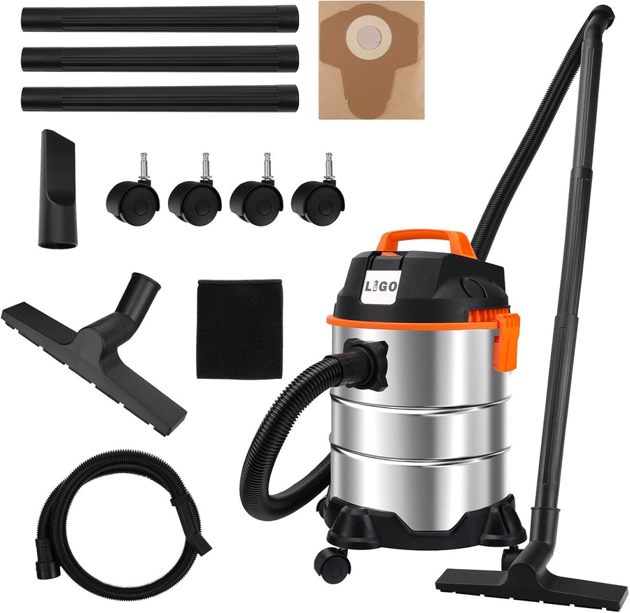 LIGO Electric Shop Vacuum 20L, with 4 Peak HP Motor, Stainless Steel Tank, 3-in-1 Multi-Function (Vacuum/Wet Pickup/Blow), Art No. MWW806-20L