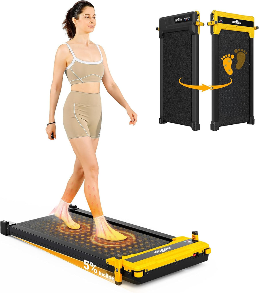 THERUN Dual-Sided Walking Pad Treadmill with Incline, Easy-Flip 2-in-1 for Walking & Foot Massage, 330 LBS, Ultra-Quiet Under Desk Machine with Remote & LED Display for Home & Office Use