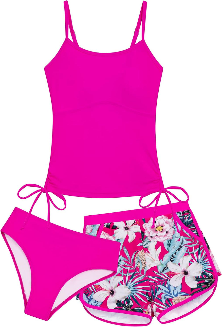Girls Swimsuit 3 Piece Tankini Girls Swimwear Swim Shorts with Pockets Bathing Suit for Teen Girls 9-16 Years