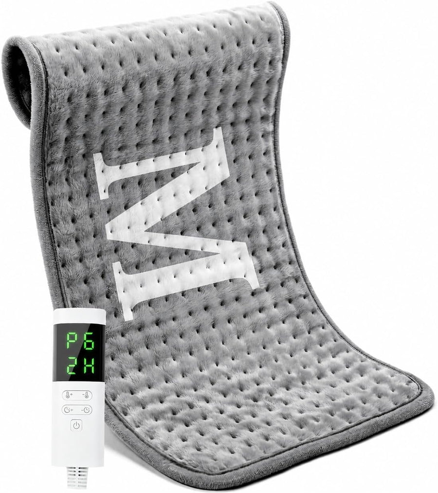 Electric Heating Pad for Back Pain & Cramps Relief, 9 Heat Settings & Auto Shut Off, Machine Washable, 24"X12" Microplush Heating Pad for Neck Shoulder, Monogram Initials Gift for Mom Women Wife Her