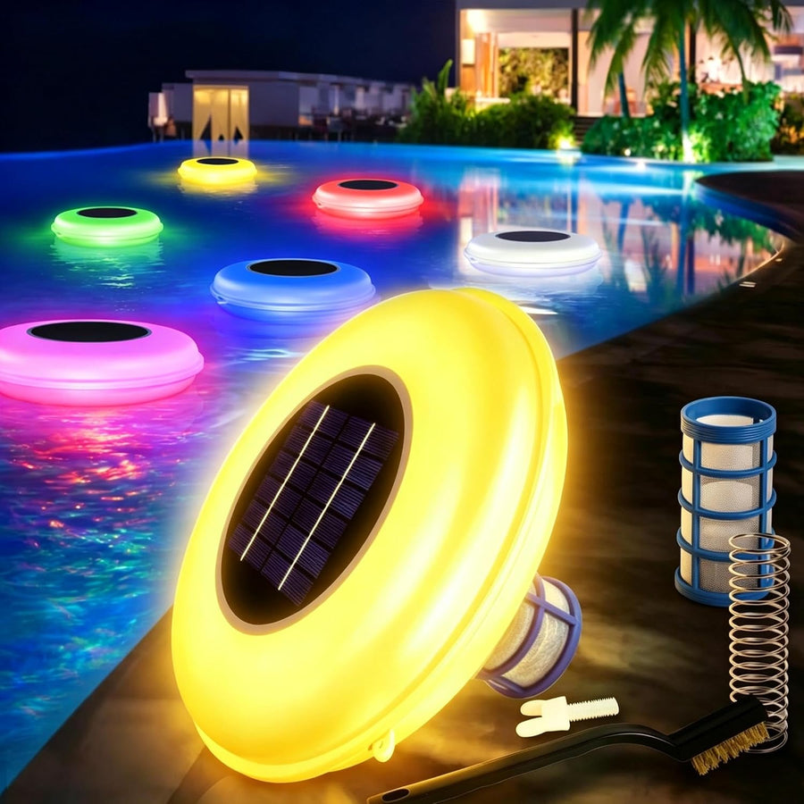 Solar Pool Maintenance System with Copper Anode, Upgraded Solar Panel & Multi-Color LED Light, Floating Pool Care Device for Above Ground & Inground Pools up to 45,000 Gallons