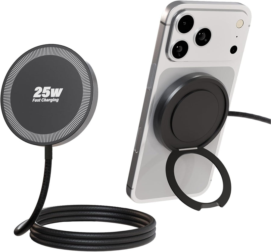 Magnetic Wireless iPhone Charger Fast Phone Charger with Kickstand, 6FT 25W Fast Phone Charging Pad Wireless Magnetic Charge for iPhone 17/17Air/16 Pro Max/16 Plus/15 Pro Max/AirPods3/2/Pro Black