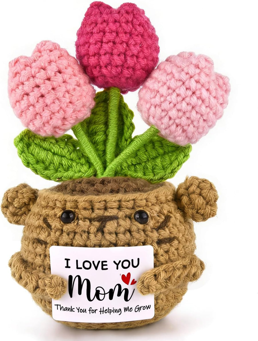 Gifts for Mom from Daughter Son,Handmade Positive Tulip Flower Crochet Gift