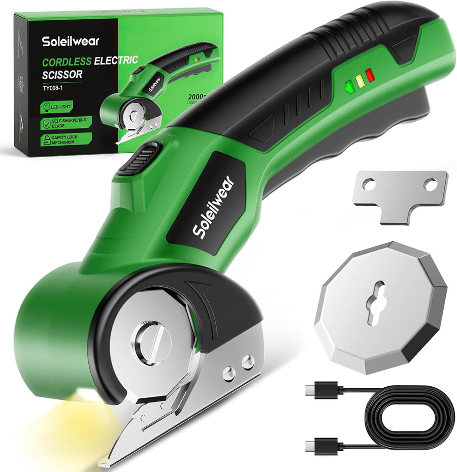 Cordless Electric Scissors, 4V Cardboard Cutter with 2 Blades, LED Light