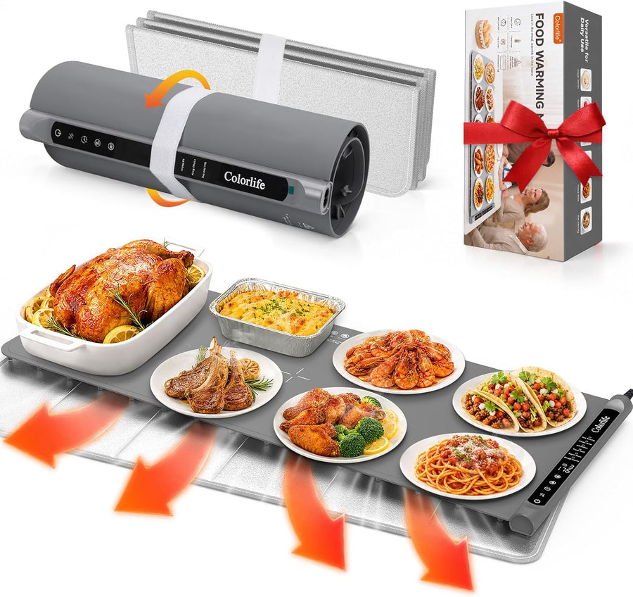 Warming Mat for Food, Rapid Heating, 7 Temps, 6H Timer, Child Lock-Gray