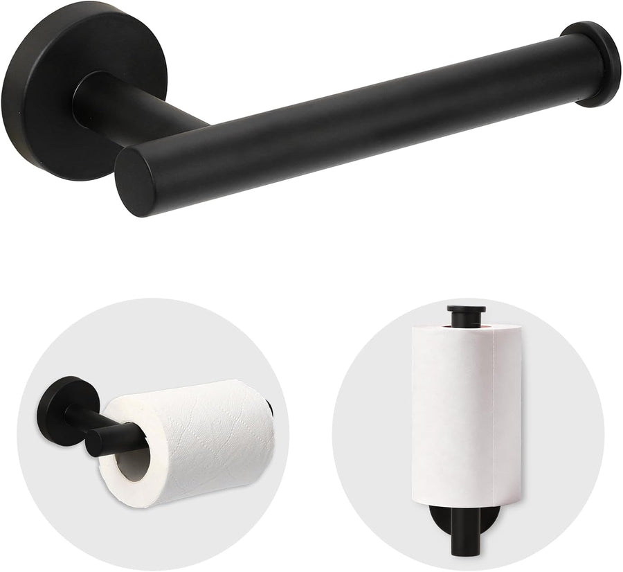 Black Toilet Paper Holder Drilling Wall Mount Sturdy Round Matte