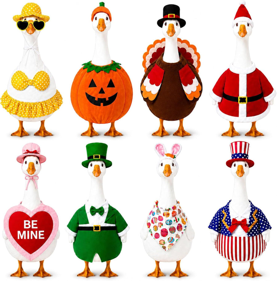 8 Set Porch Goose Outfits 23 Inch, Holiday Goose Clothes