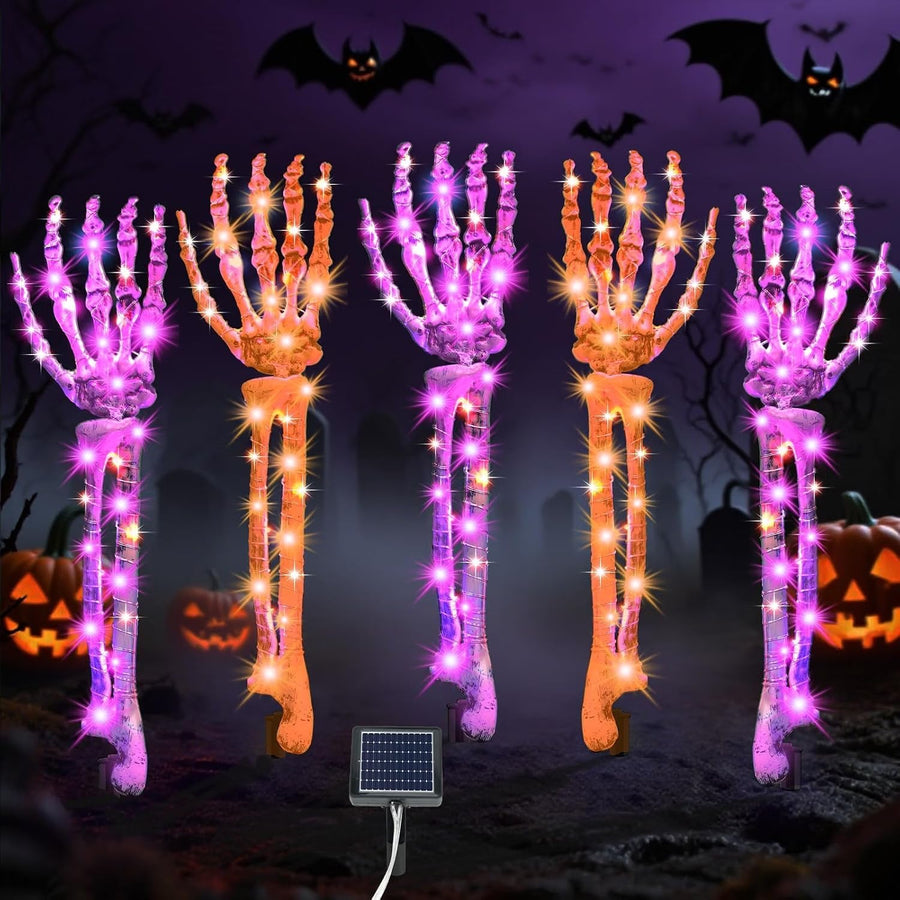 Halloween Decorations Outdoor, 5Pcs Solar Lighted Skeleton Arm Stakes