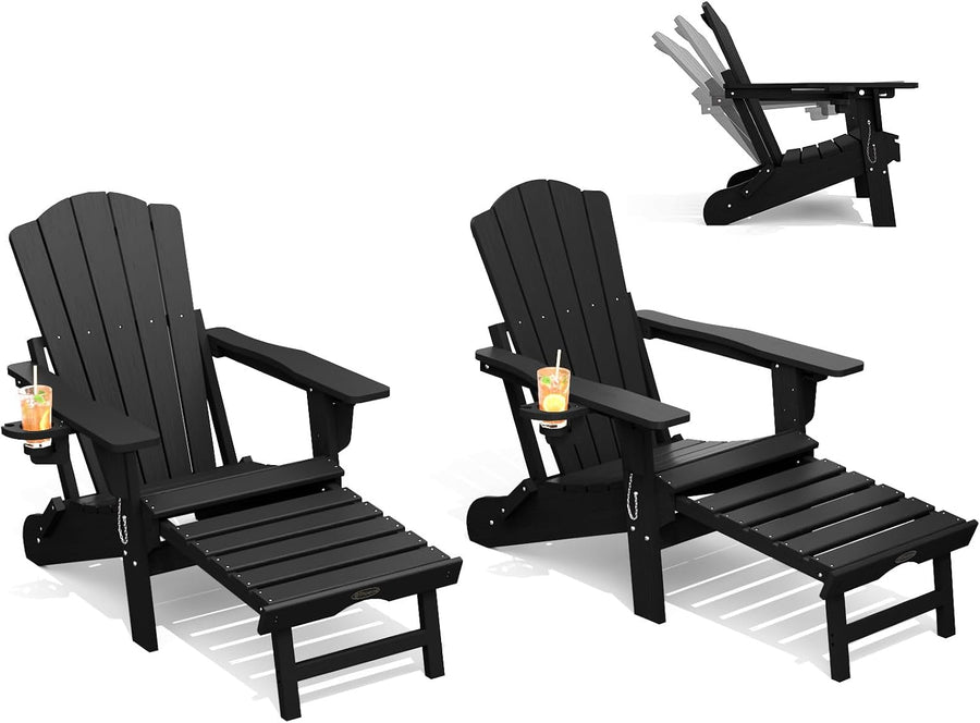 THOEOE Adirondack Chairs with Footrest, Folding HDPE Chairs Set of 2
