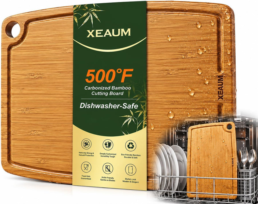 Dishwasher Safe Cutting Board,Bamboo Chopping Mats with Juice Groove(Amber)