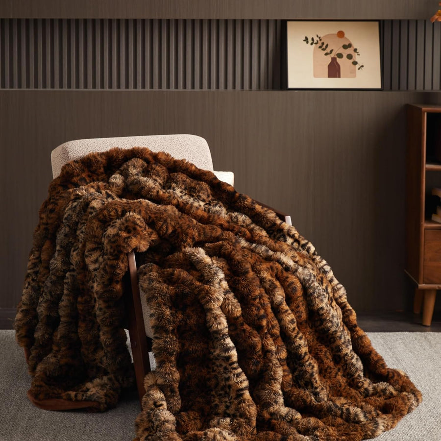 Leopard Print Fluffy Faux Fur Throw Blanket for Couch Bed