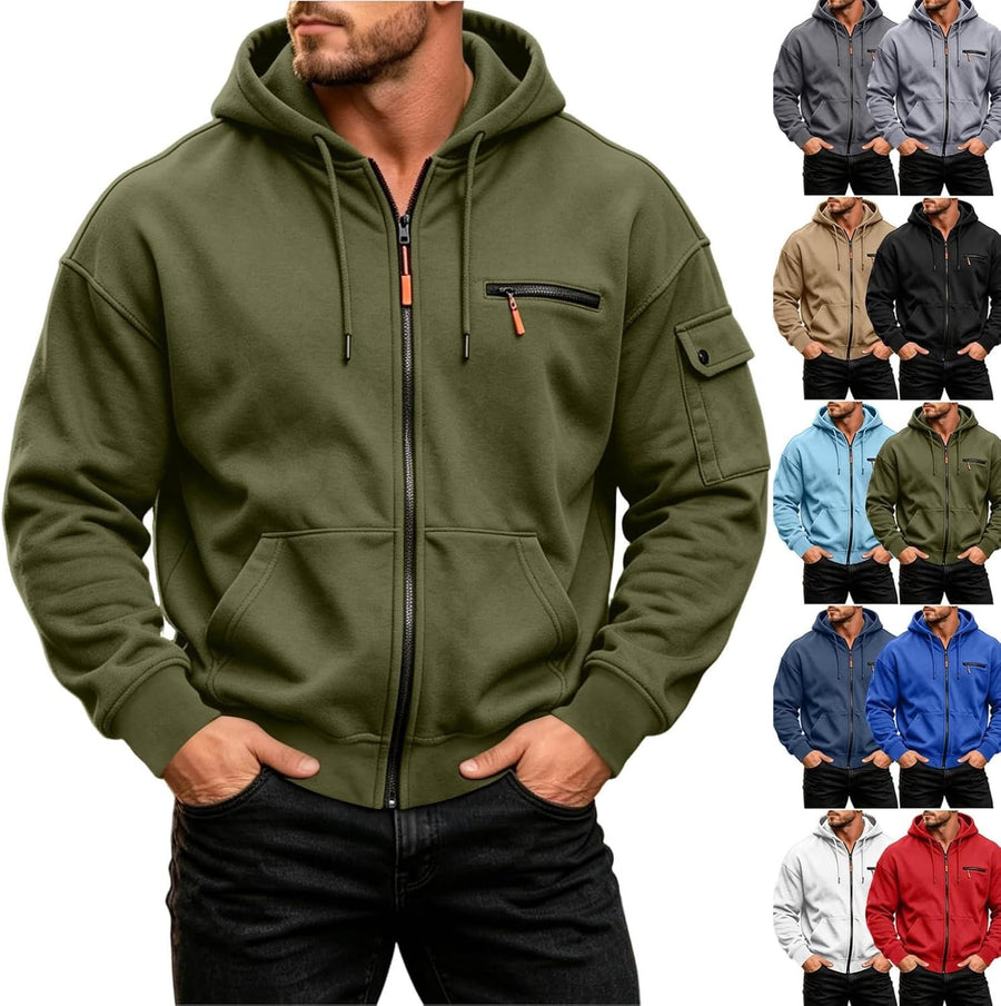 Zip Up Hoodie Men Full Zip Hooded Jacket with Multi Pockets