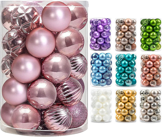 AMS 34ct Christmas Ball Mini Ornaments Party Decorations Shatterproof Festival Pendant Hangings for Xmas Tree Decor(1.57''/40mm,Pink)