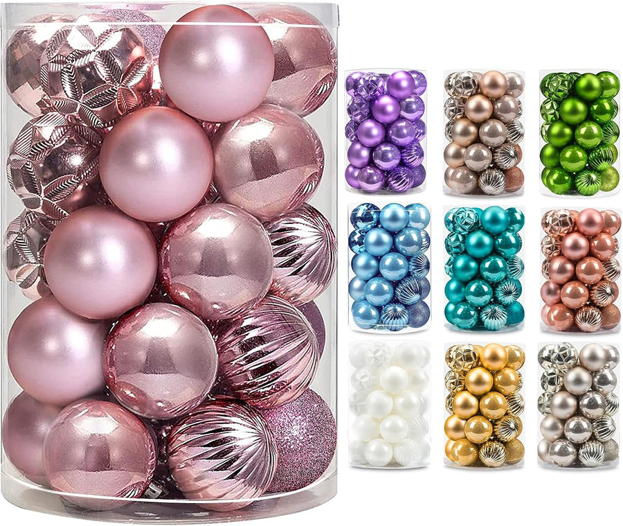 AMS 34ct Christmas Ball Mini Ornaments Party Decorations Shatterproof Festival Pendant Hangings for Xmas Tree Decor(1.57''/40mm,Pink)