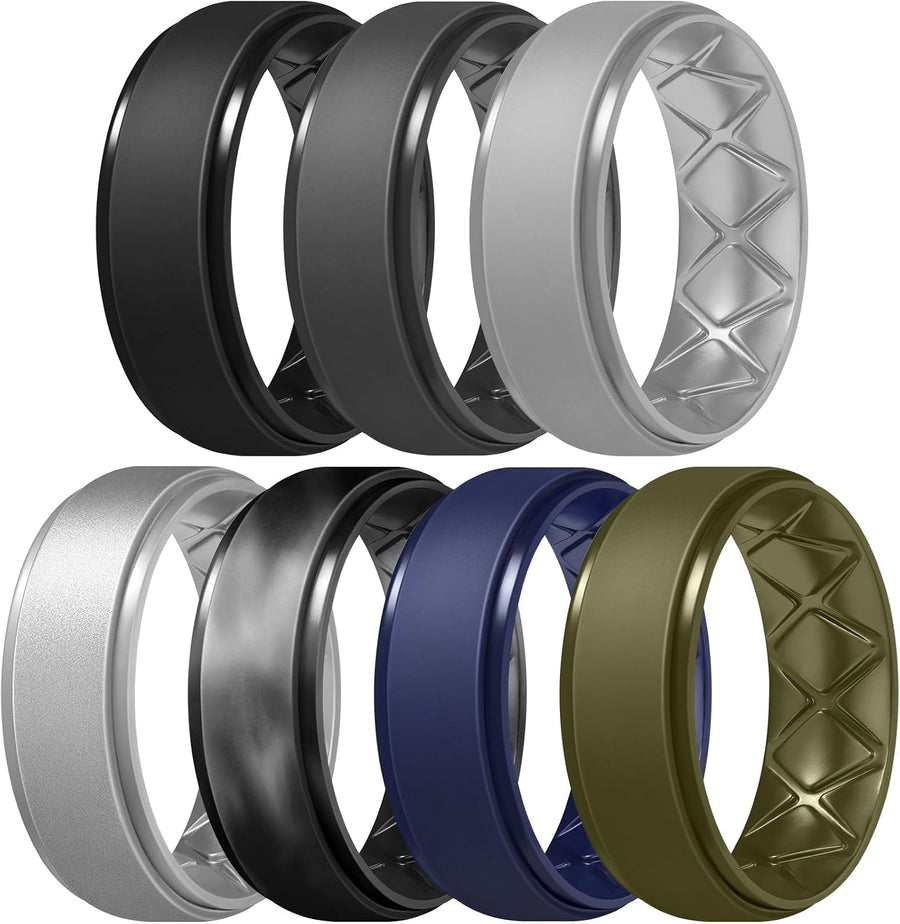Egnaro Men's Silicone Wedding Rings, 8.5mm Wide 2mm Thick, 1 to 7 Multipack