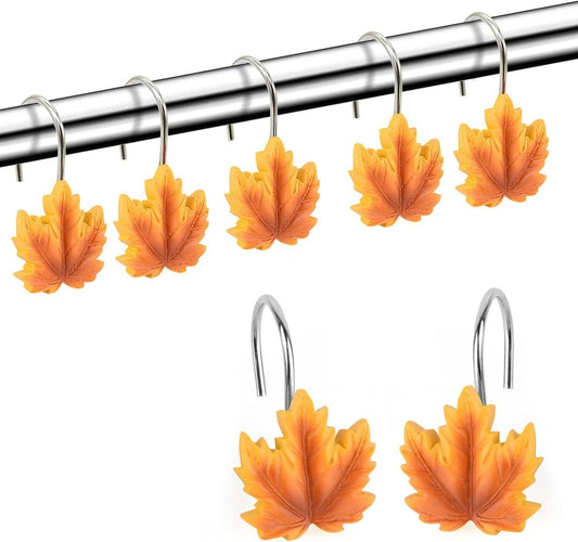Maple Leaf Shower Curtain Hooks,12 Anti Rust Decorative Shower Curtain Ring