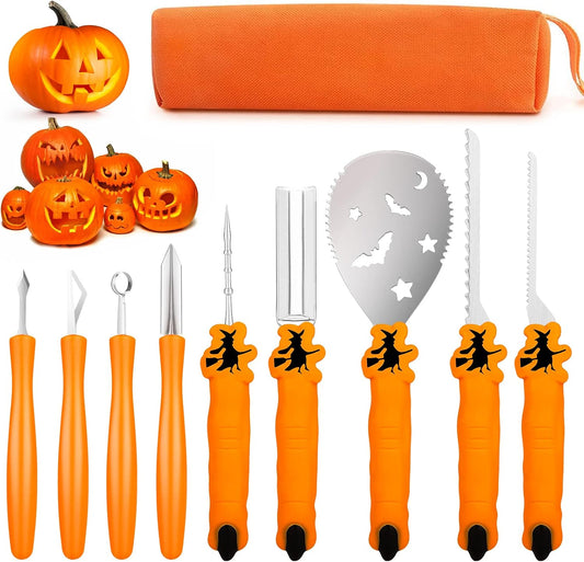 Pumpkin Carving Kit Tools Halloween, TRAALL Professional Heavy Duty Carving Set, Stainless Steel Sculpting Tool Carving Knife for Halloween Decoration Jack-O-Lanterns, Gift for Halloween(9PCS)