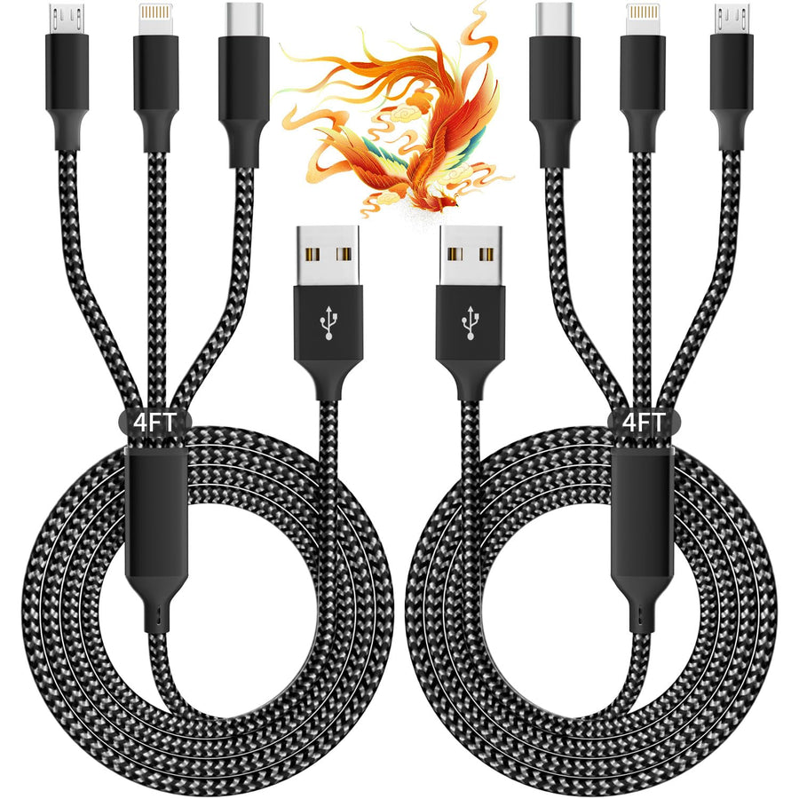 3 IN 1 Multi Charging Cable, Phone Chargers for Multiple Devices, 2Pack 4FT
