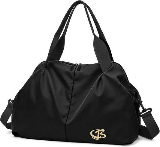 Fitness Bag for Women Small Black, 17" Gym Bag with Wet Pocket Waterproof Portable Sports Tote for Swimming, Weekend Travel