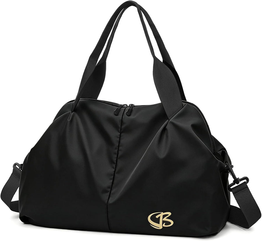 Fitness Bag for Women Small Black, 17" Gym Bag with Wet Pocket Waterproof Portable Sports Tote for Swimming, Weekend Travel