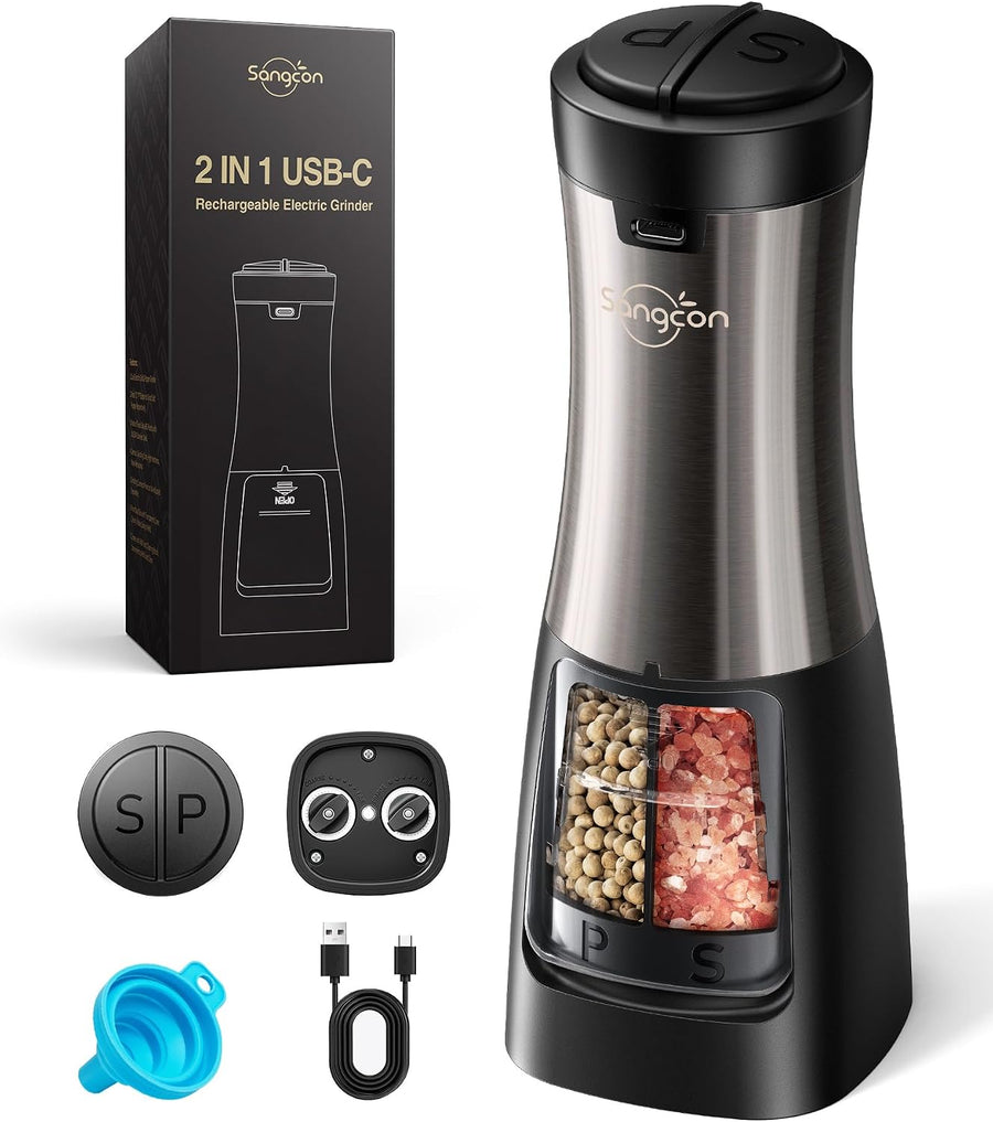 Sangcon 2-in-1 Rechargeable Electric Salt and Pepper Grinder