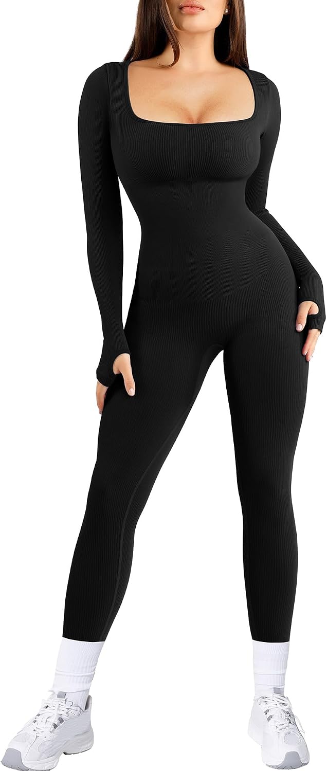 Popilush Jumpsuits for Women Long Sleeve Built-In Bra