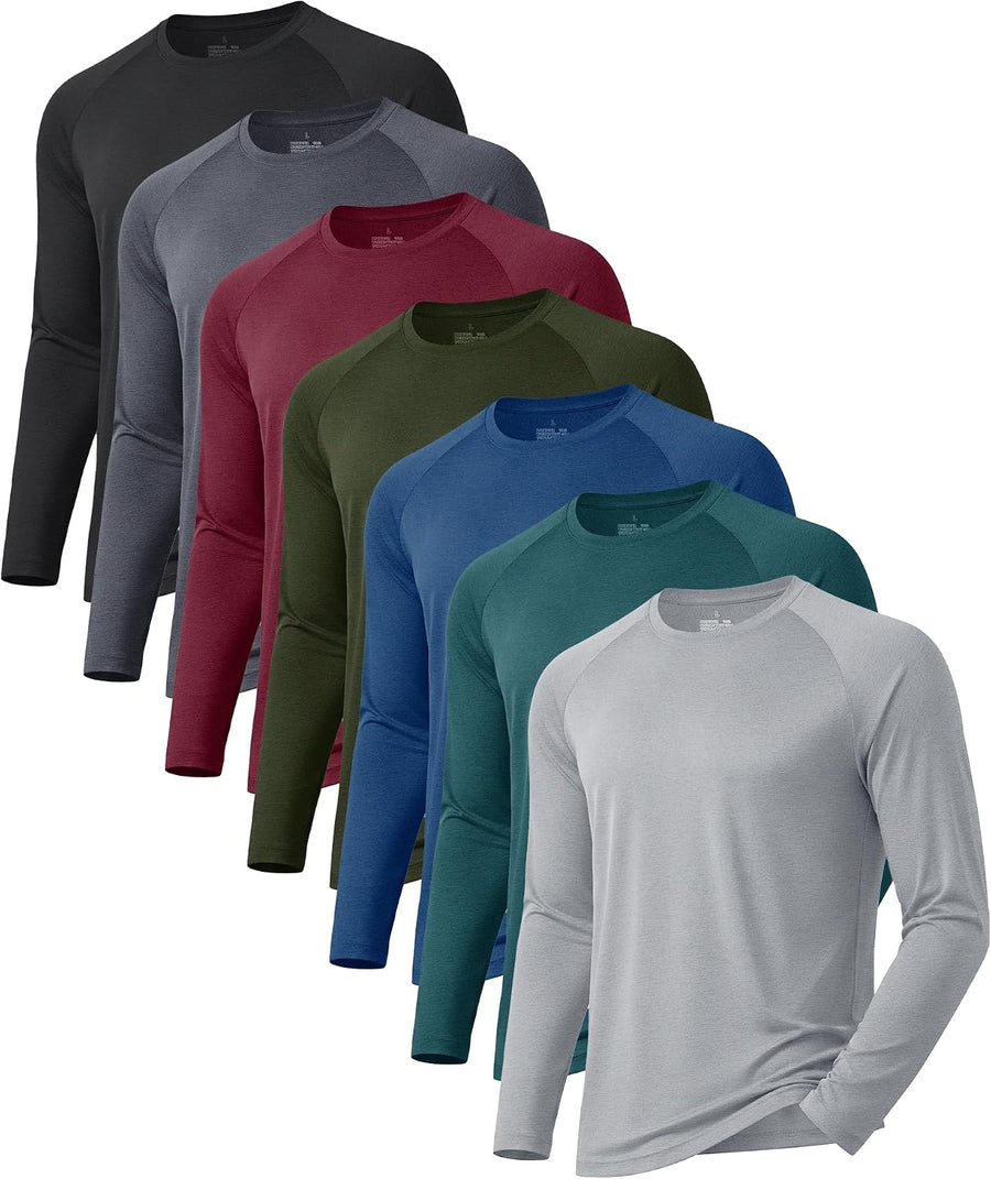 7 Pack Long Sleeve Shirts for Men Quick Dry UV Sun Protection Gym T-Shirts