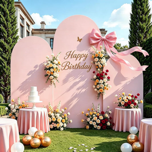 JCJ Arch Backdrop Cover 7.2FT 6.6FT 6FT, Pink Spandex Arch Stand Cover Set of 3 Stretchy Backdrop with Zipper for Birthday Party Decoration