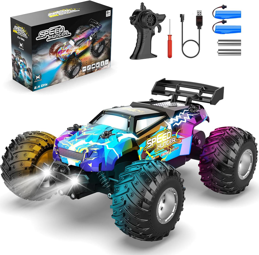 All Terrain Remote Control Car for Boy with LED Lights 2 Batteries 20 KM/H