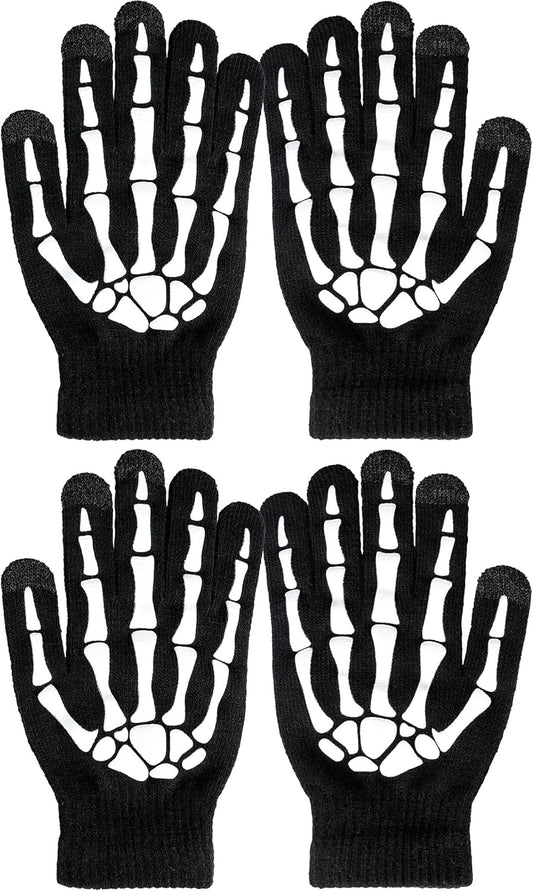 OTPEH 2 Pairs Skeleton Gloves for Men & Women, Skull Bone Halloween Costume