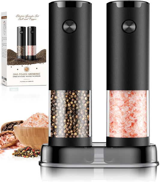 Electric Salt and Pepper Grinder Set Automatic Battery Pepper Mill Shakers Adjustable Coarseness Upgraded Larger Capacity with Led Home and Kitchen Appliances White Elephant Gifts for Women Men
