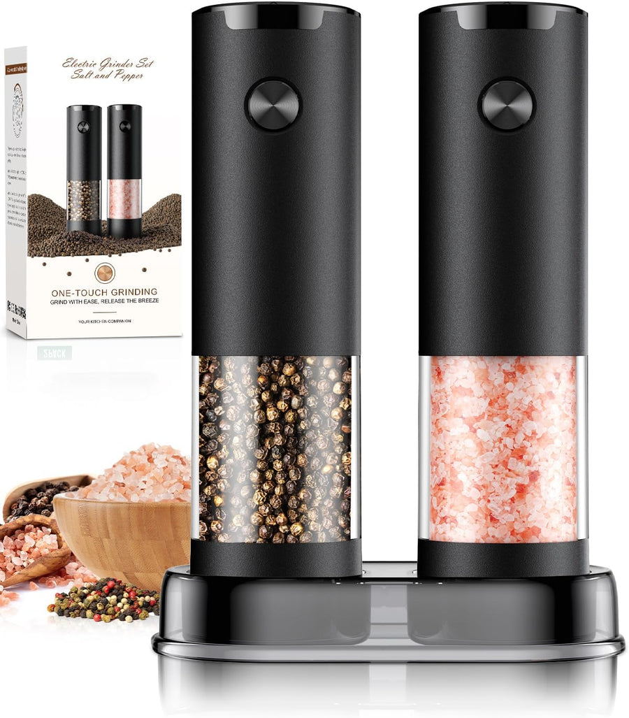 Electric Salt and Pepper Grinder Set Automatic Battery Pepper Mill Shakers Adjustable Coarseness Upgraded Larger Capacity with Led Home and Kitchen Appliances White Elephant Gifts for Women Men