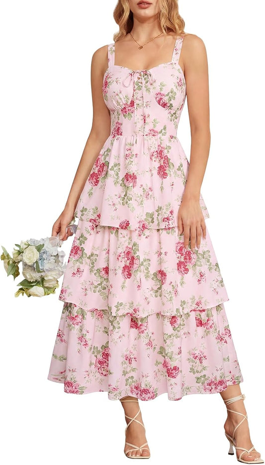 Scarlet Darkness Floral Corset Dress for Women Summer Wedding Guest Dresses