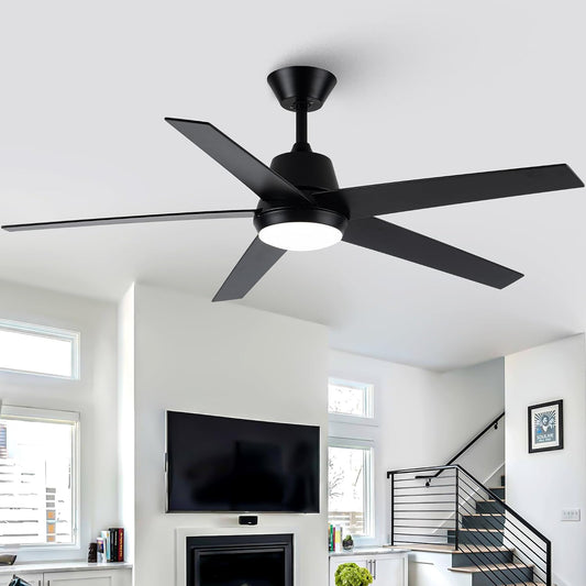 52" Black Ceiling Fan with Light, High Airflow DC Motor, Remote