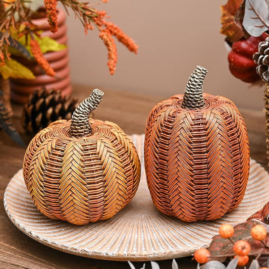 Valery Madelyn Thanksgiving Fall Decorations for Home, Fall Pumpkin Decor, 2pcs Resin Pumpkin Decorations Indoor, Pumpkins for Decorating, Autumn Table Decor, 5 inch