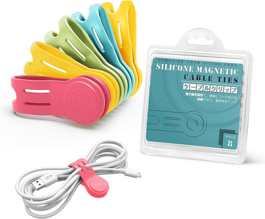 Kanemc Silicone Magnetic Cable Ties 8PCS,Magnetic Cable Organizer for Cords