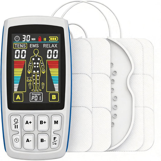 TENS Unit EMS Muscle Stimulator, 3-in-1 Dual Channel Electronic Pulse TENS Machine with Clear LCD Screen, 28 Modes Rechargeable Pain Relief Machine for Back, Sciatica, Neck, Knee & Muscle Soreness