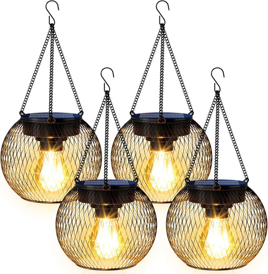 Solar Lanterns Outdoor Waterproof 4Pack, Metal Solar Hanging Lights