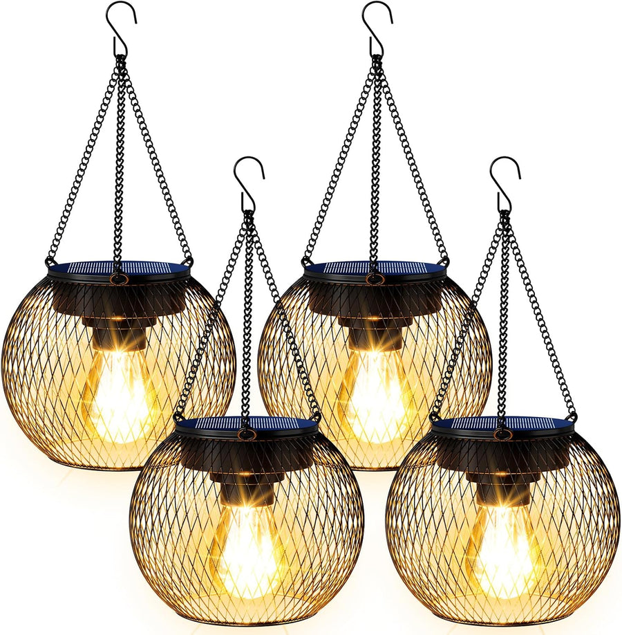 Solar Lanterns Outdoor Waterproof 4Pack, Metal Solar Hanging Lights