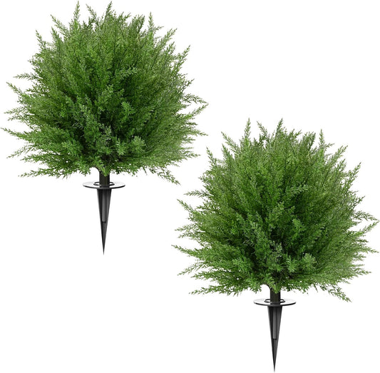 FAJUNZH Artificial Topiary Bushes for Outdoors with Spike, Boxwood Ball Fake Shrubs UV Resistant Faux Plants for Indoor Outdoor Fall Thanksgiving Halloween Decor