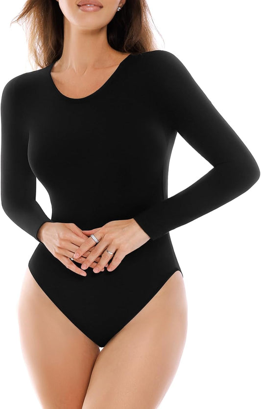SINOPHANT Long Sleeve Bodysuits for Women Crew Round Neck Tops