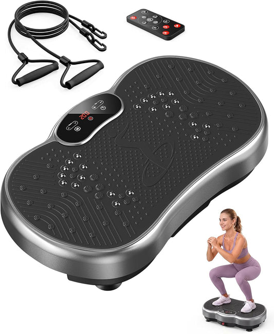 HTM Vibration Plate Exercise Machine, 9 Modes & 120 Speeds, Body Shake Plate with Resistance Bands Slot & Remote Control, Shake Board for Weight Loss Fat Burner Home Fitness Workout
