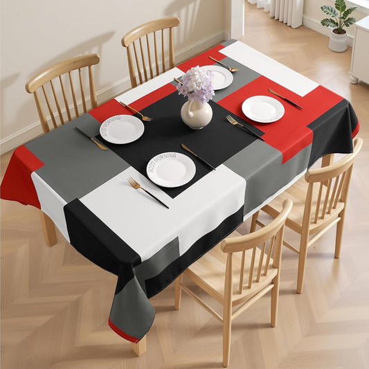 Tyrot Red Black Rectangle Tablecloth Modern Geometric Red White Table Cover Waterproof Wrinkle Resistant Table Cloth for Dining Kitchen Party Picnic Patio Indoor and Outdoor 52x70 Inches