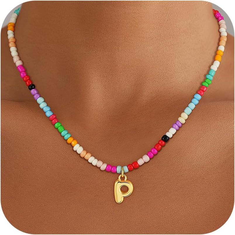 Bubble Colorful Initial Necklaces for Women Girls Kids